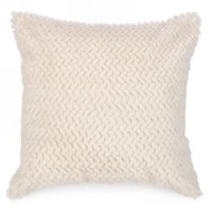 Beige Herringbone Faux Fur Throw Pillow